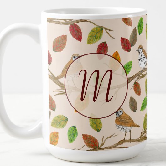 Vögel und Herbstblätter benutzerdefiniertes Initia Kaffeetasse