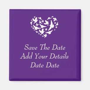 Vögel und Herzen lila Save the Date Magnet