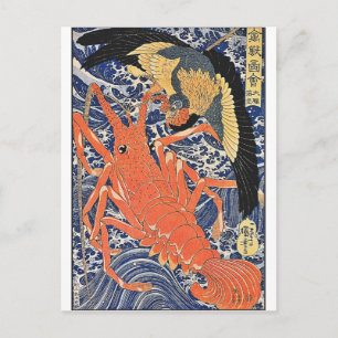 Vogel und Hummer japanische Holzschnittkunst Ukiyo Postkarte