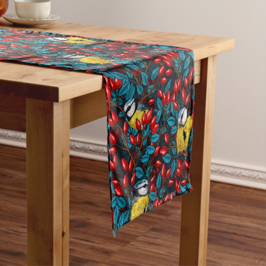 Vögel und Hunde Rose Hüften, blau und rot Kurzer Tischläufer (Beispiel)