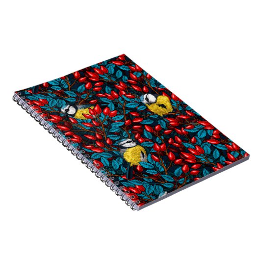 Vögel und Hunde Rose Hüften, blaues und rotes Note Notizblock (Rechte Seite)