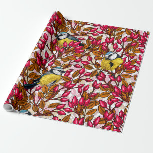 Vögel und Hunde Rose Hüften Geschenkpapier