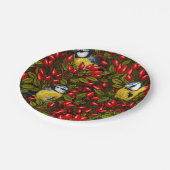 Vögel und Hunde Rose Hüften, grün und rot Pappteller (Schrägansicht)