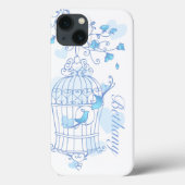 Vögel und Käfig Aqua Blue Name iPhone Case (Rückseite)