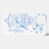 Vögel und Käfig Aqua Blue Name iPhone Case (Rückseite (Horizontal))