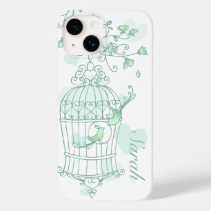 Vögel und Käfigminze Aqua Green Name Case-Mate iPhone Hülle