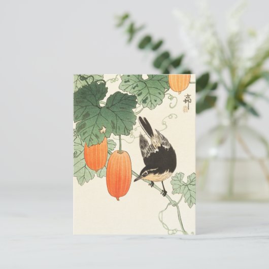 Vogel- und Khaki-Malerei von Ohara Koson Postkarte (Stehend Vorderseite)