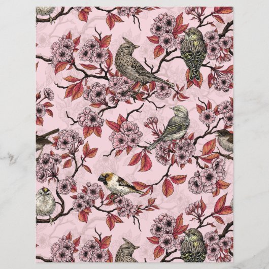 Vögel und Kirschblüten auf rosarot (Vorderseite)