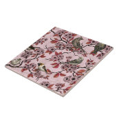 Vögel und Kirschblüten auf rosarot Fliese (Seite)