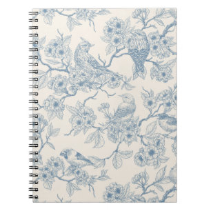 Vögel und Kirschblüten in Blau und Creme Notizblock