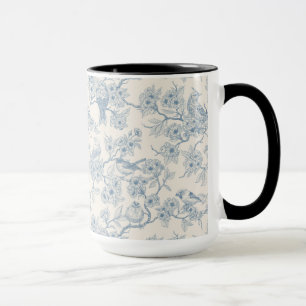 Vögel und Kirschblüten in Blau und Creme Tasse