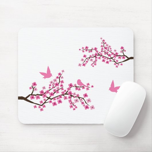 Vogel-und Kirschblüten-Mausunterlage Mousepad (Mit Mouse)