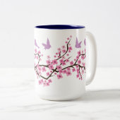 Vögel und Kirschblüten Zweifarbige Tasse (VorderseiteRechts)