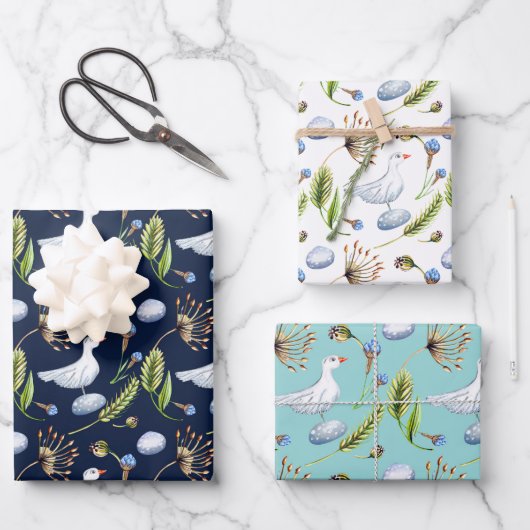 Vogel- und Kornblumenfrühling Outdoor Brautparty Geschenkpapier Set (Vorderseite)