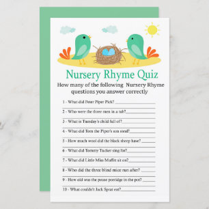 Vögel und Nest Kinderzimmer Rhyme Quiz Babydusche
