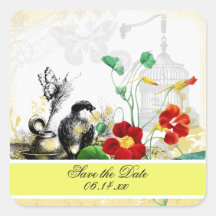 Vögel und Orange Nasturtien Save the Date Stickers