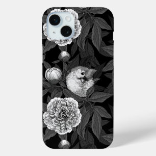 Vögel und Pfingstrosen monochrom, grau Case-Mate iPhone Hülle