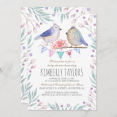 Vögel und rosa Blume Woodland Babydusche Einladung (Vorne/Hinten)