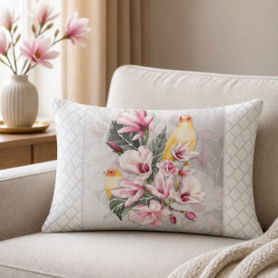 Vögel und rosa Magnolienblüten Lendenkissen