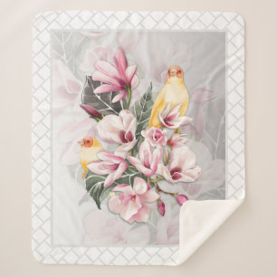 Vögel und rosa Magnolienblüten Sherpadecke