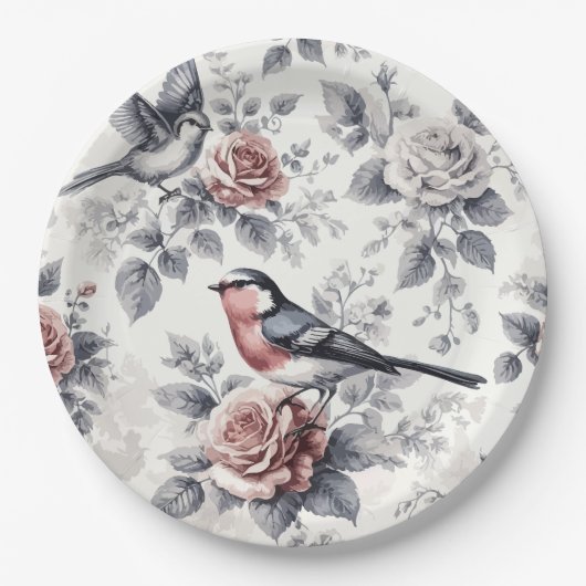 Vögel und Rose Pappteller (Vorderseite)