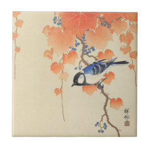 Vogel und rote Efeu von Ohara Koson Fliese