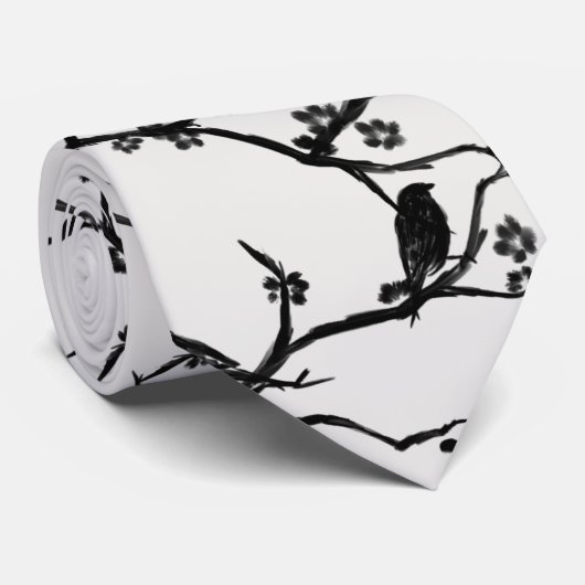 Vögel und Sakura Zweige Japanische Malerei Krawatte (Gerollt)