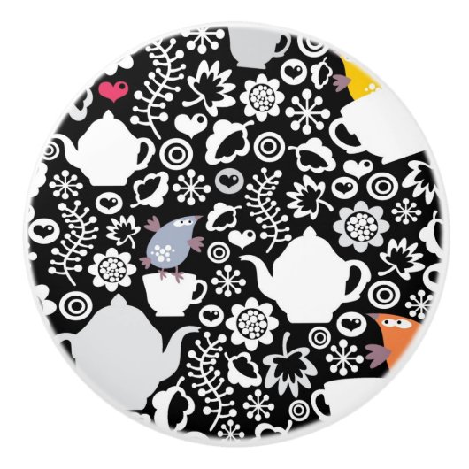 Vogel- und Schalenmuster Keramikknauf (Vorderseite)