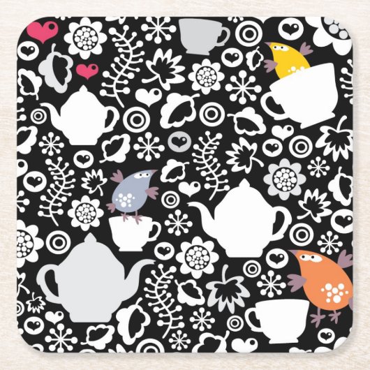 Vogel- und Schalenmuster Rechteckiger Pappuntersetzer (Vorderseite)