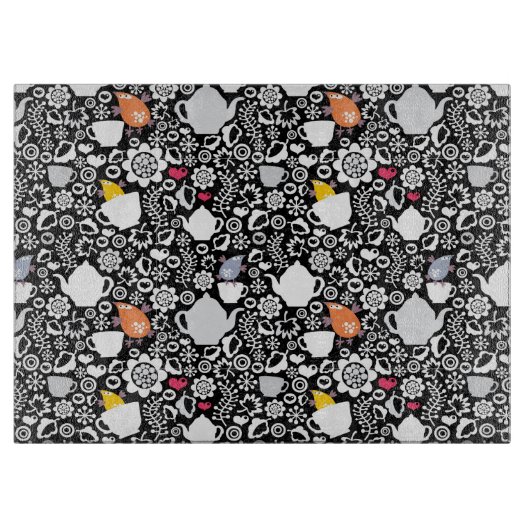 Vogel- und Schalenmuster Schneidebrett (Vorderseite)