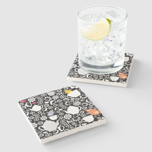 Vogel- und Schalenmuster Steinuntersetzer (Seitenansicht)