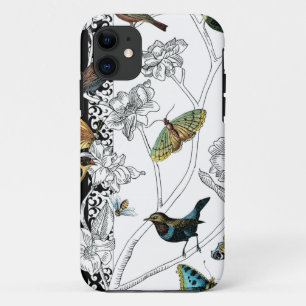 Vögel und Schmetterling auf einem schwarzen u. iPhone 11 Hülle