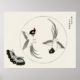 Vögel und Schmetterling von Taguchi Tomoki (1860-1 Poster