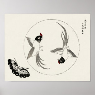 Vögel und Schmetterling von Taguchi Tomoki (1860-1 Poster