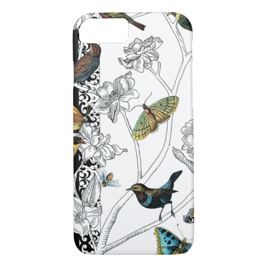 Vögel und Schmetterlinge im schwarz-weißen Hinterg Case-Mate iPhone Hülle (Rückseite)