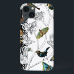 Vögel und Schmetterlinge im schwarz-weißen Hinterg iPhone 13 Hülle<br><div class="desc">Die Künstlerin Chariklia Zarris ist ein talentierter Maler und Designer. Sie malt gerne Vögel und wilde Tiere,  und dieses Bild ist keine Ausnahme. Die lebhaften Farben von Vögeln und Schmetterlingen werden durch die schwarz-weißen Zweige im Hintergrund hervorgehoben.</div>