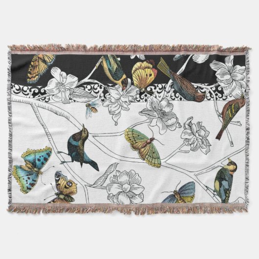 Vögel und Schmetterlinge im schwarz-weißen Hinterg Decke (Vorderseite)