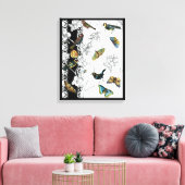 Vögel und Schmetterlinge im schwarz-weißen Hinterg Leinwanddruck (Insitu (Wohnzimmer))