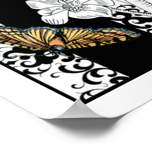 Vögel und Schmetterlinge im schwarz-weißen Hinterg Poster (Ecke)