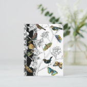 Vögel und Schmetterlinge im schwarz-weißen Hinterg Postkarte (Stehend Vorderseite)