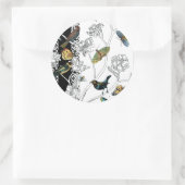 Vögel und Schmetterlinge im schwarz-weißen Hinterg Runder Aufkleber (Tasche)