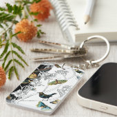 Vögel und Schmetterlinge im schwarz-weißen Hinterg Schlüsselanhänger (Vorderseite rechts)