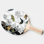 Vögel und Schmetterlinge im schwarz-weißen Hinterg Tischtennis Schläger (Seitenansicht)