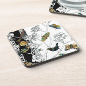 Vögel und Schmetterlinge im schwarz-weißen Hinterg Untersetzer (Linke Seite)