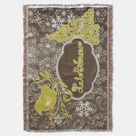 Vögel und Schneeflocken auf dem Braunen Holiday Th Decke (Vorderseite Vertikal)