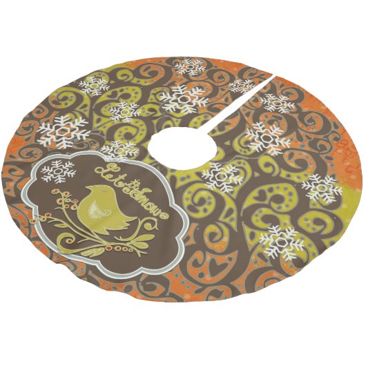 Vogel- und Schneeflocken-Wirbel Holiday Tree Skirt Polyester Weihnachtsbaumdecke (Schrägansicht)