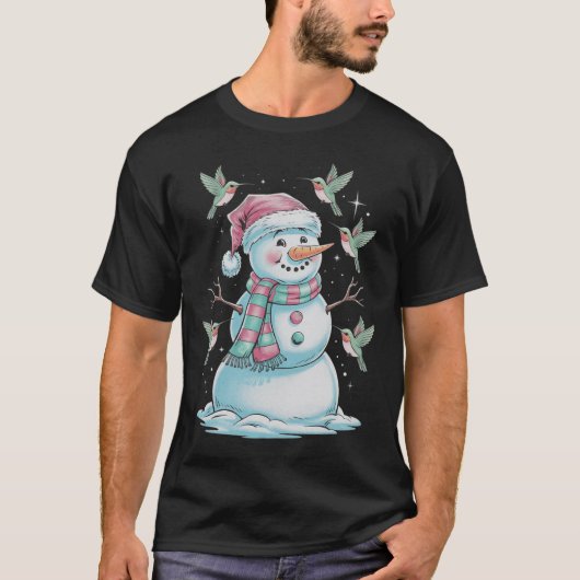 Vögel und Schneemann für Tierliebhaber T-Shirt (Vorderseite)