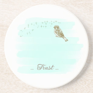 Vögel und Schrift Sandstein Untersetzer Aqua