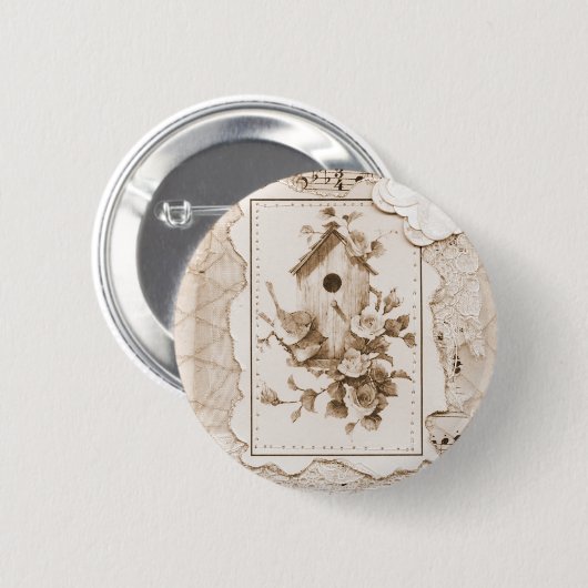 Vögel und Shabby Chic Button (Vorne & Hinten)