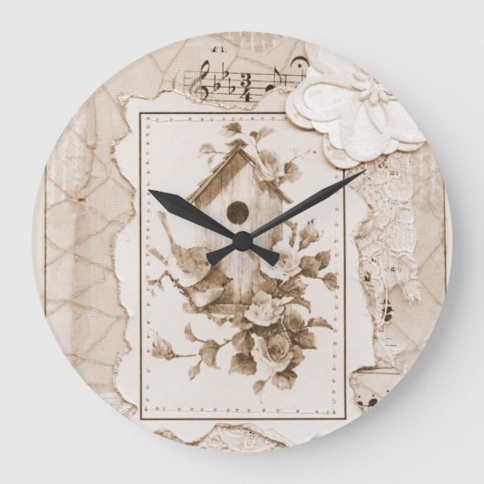 Vögel und Shabby Chic Große Wanduhr (Vorderseite)